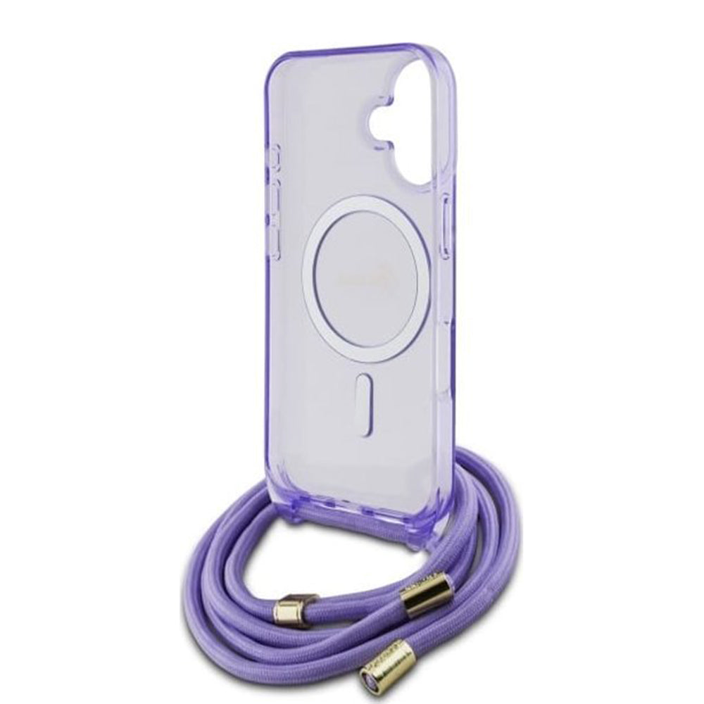 MagSafe deksel for Apple iPhone 16, Guess, IML Crossbody Cord Script, Lilla