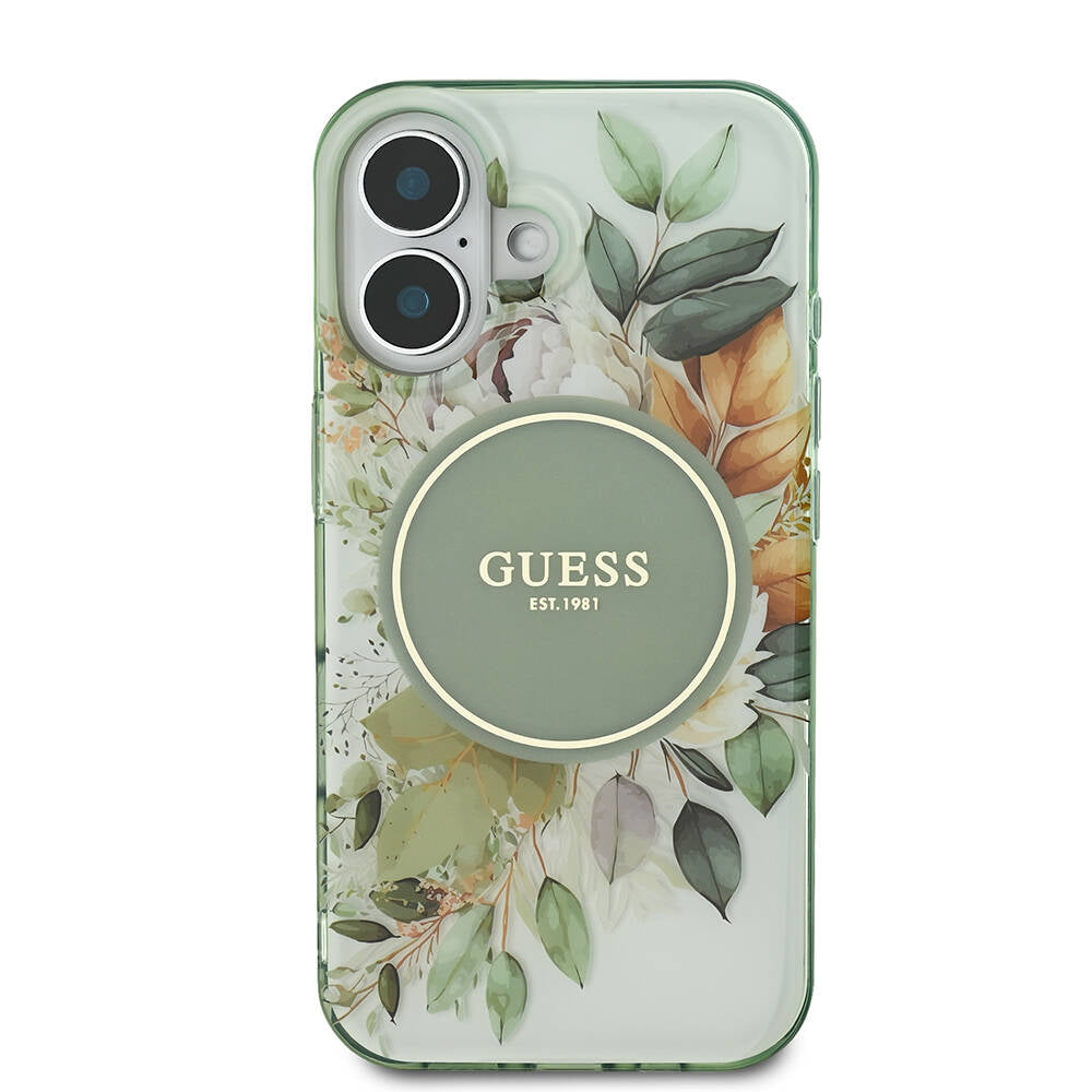 MagSafe-deksel for Apple iPhone 16, Guess, IML Flower & Tonal Circle, Grønn