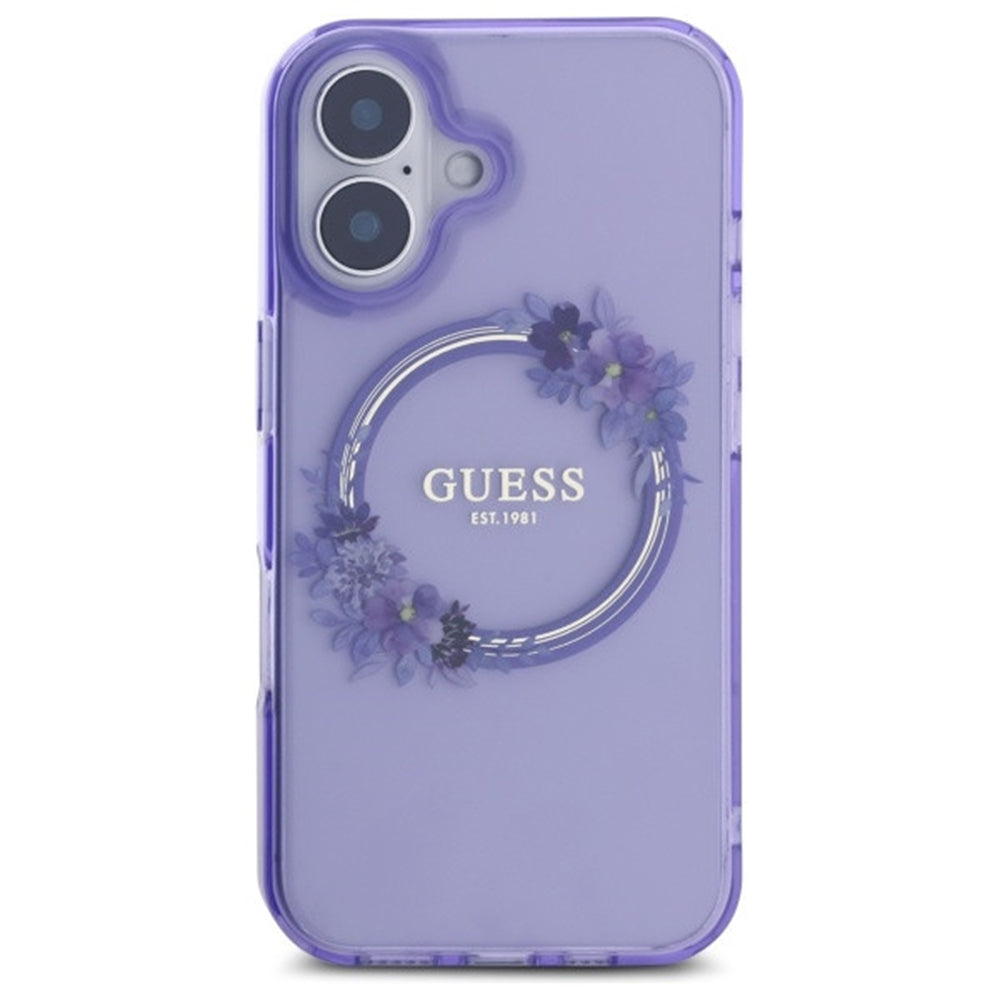 MagSafe-deksel for Apple iPhone 16, Guess, IML Flowers Wreath, Lilla