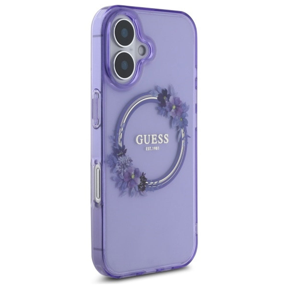 MagSafe-deksel for Apple iPhone 16, Guess, IML Flowers Wreath, Lilla