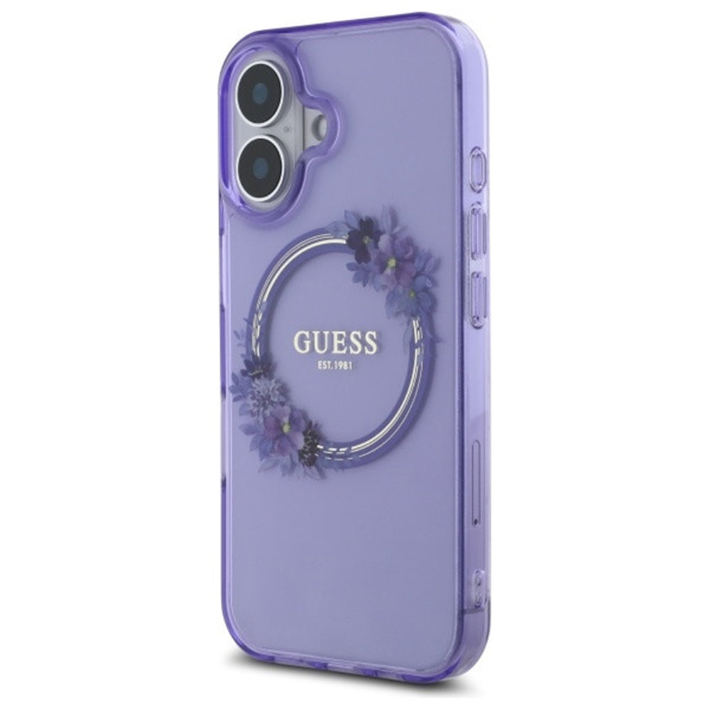 MagSafe-deksel for Apple iPhone 16, Guess, IML Flowers Wreath, Lilla