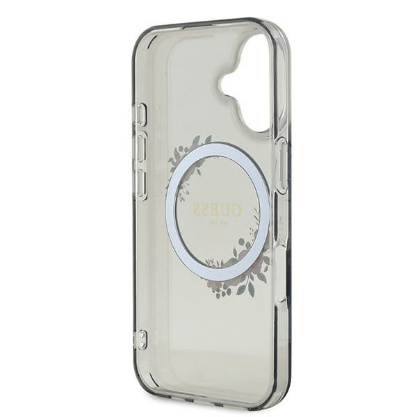 MagSafe-deksel for Apple iPhone 16, Guess, IML Flowers Wreath, Svart
