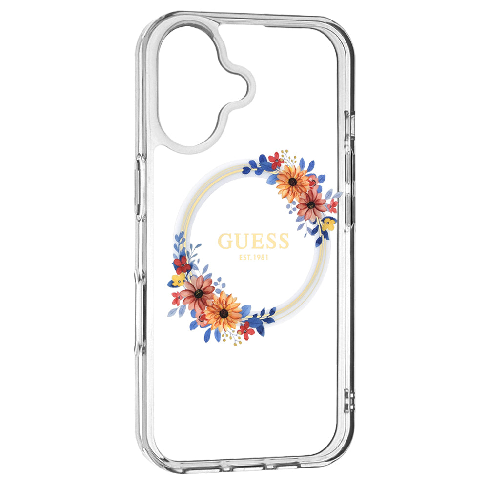 MagSafe-deksel for Apple iPhone 16, Guess, IML Flowers Wreath, Gjennomsiktig