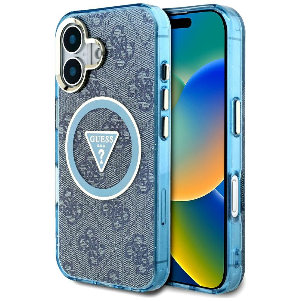 MagSafe-deksel for Apple iPhone 16, Guess, IML Glitter 4G Circle Triangle, Blå