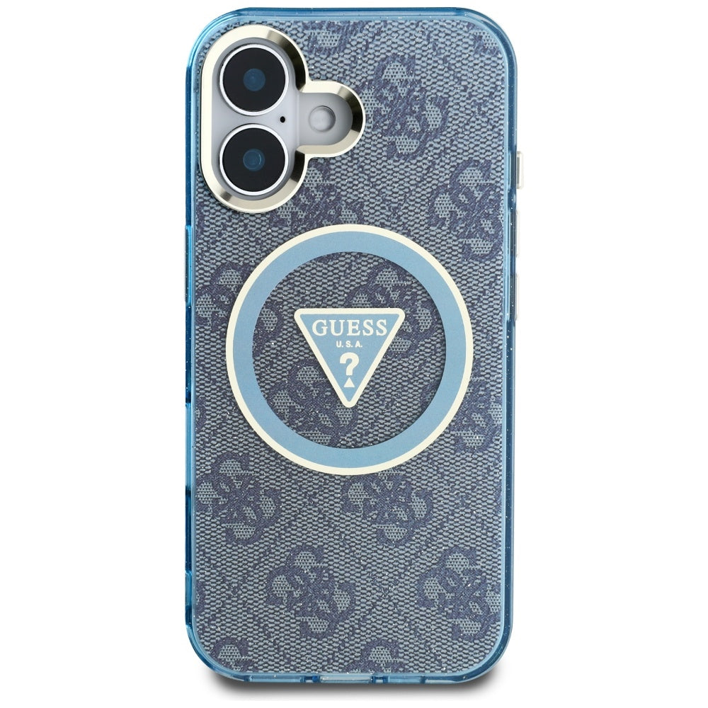 MagSafe-deksel for Apple iPhone 16, Guess, IML Glitter 4G Circle Triangle, Blå
