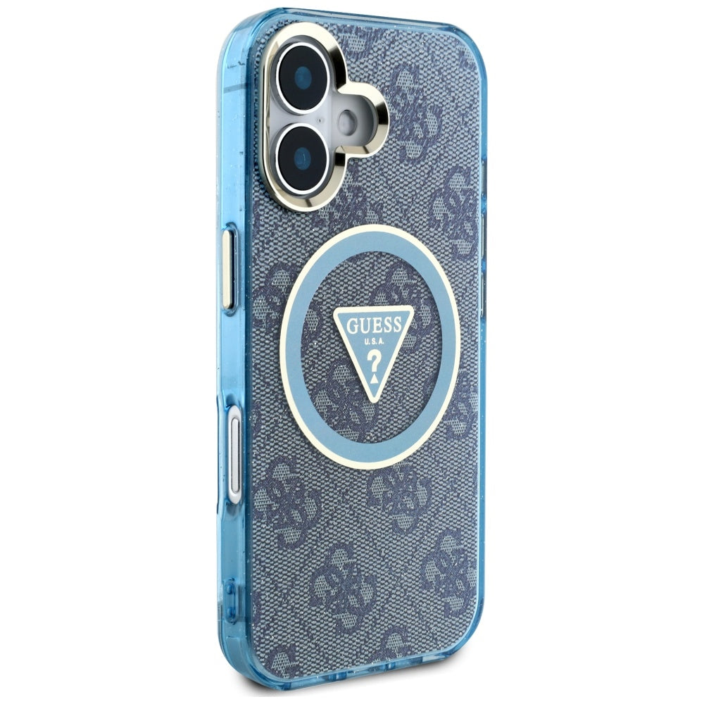 MagSafe-deksel for Apple iPhone 16, Guess, IML Glitter 4G Circle Triangle, Blå
