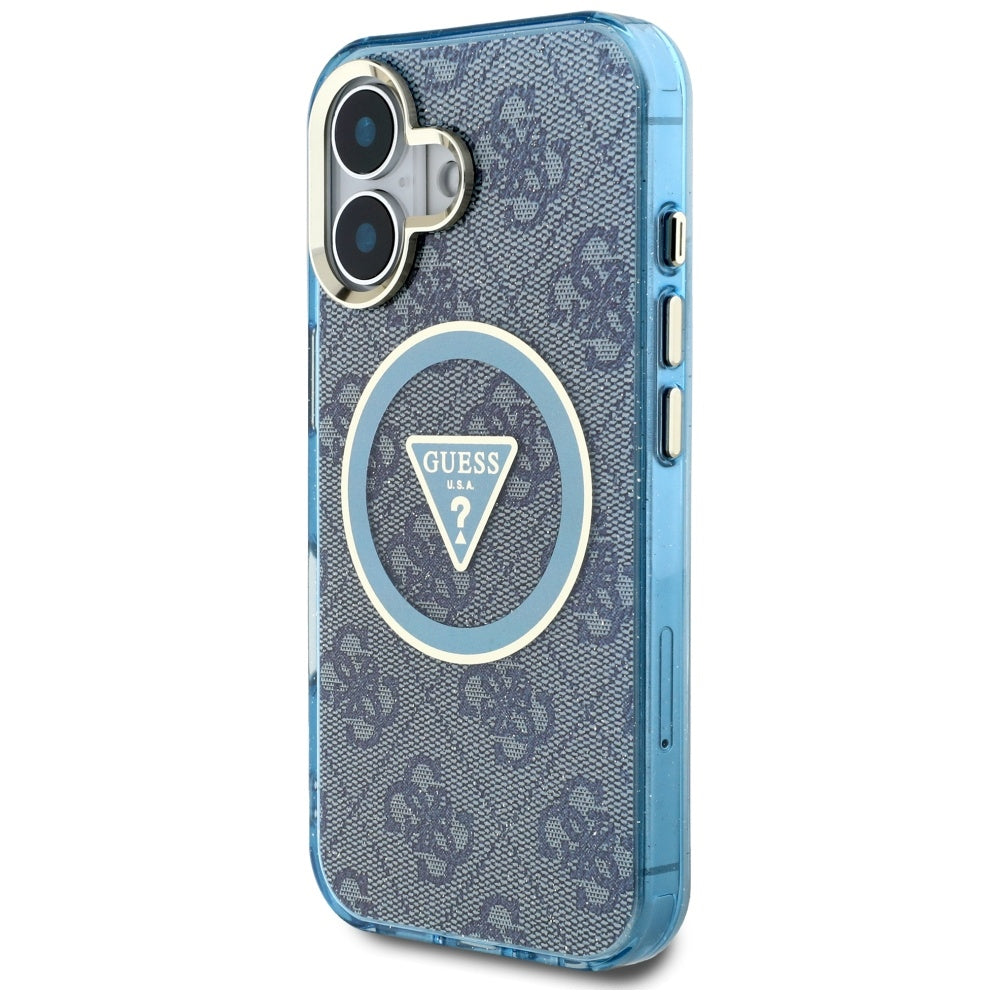 MagSafe-deksel for Apple iPhone 16, Guess, IML Glitter 4G Circle Triangle, Blå
