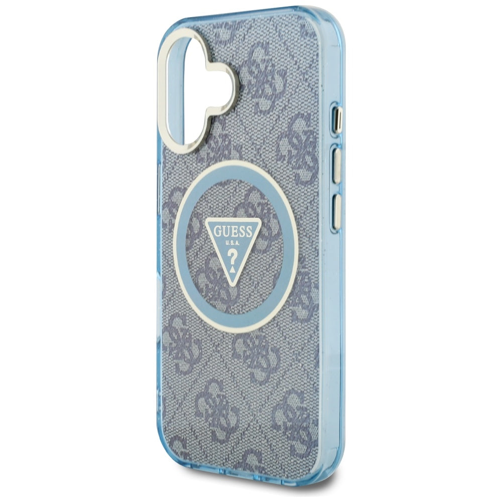 MagSafe-deksel for Apple iPhone 16, Guess, IML Glitter 4G Circle Triangle, Blå