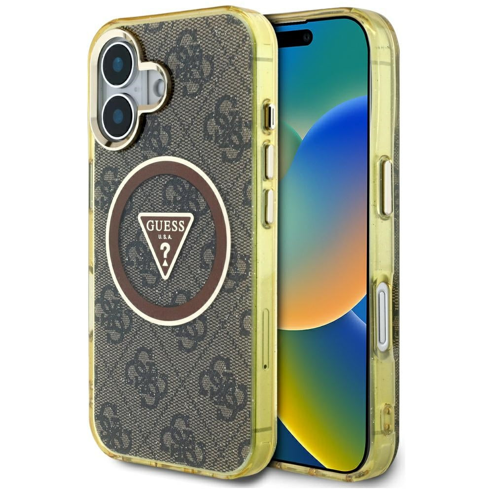 MagSafe-deksel for Apple iPhone 16, Guess, IML Glitter 4G Circle Triangle, Brun
