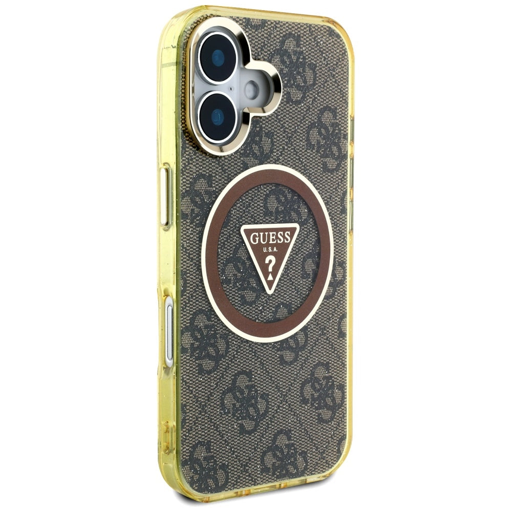 MagSafe-deksel for Apple iPhone 16, Guess, IML Glitter 4G Circle Triangle, Brun