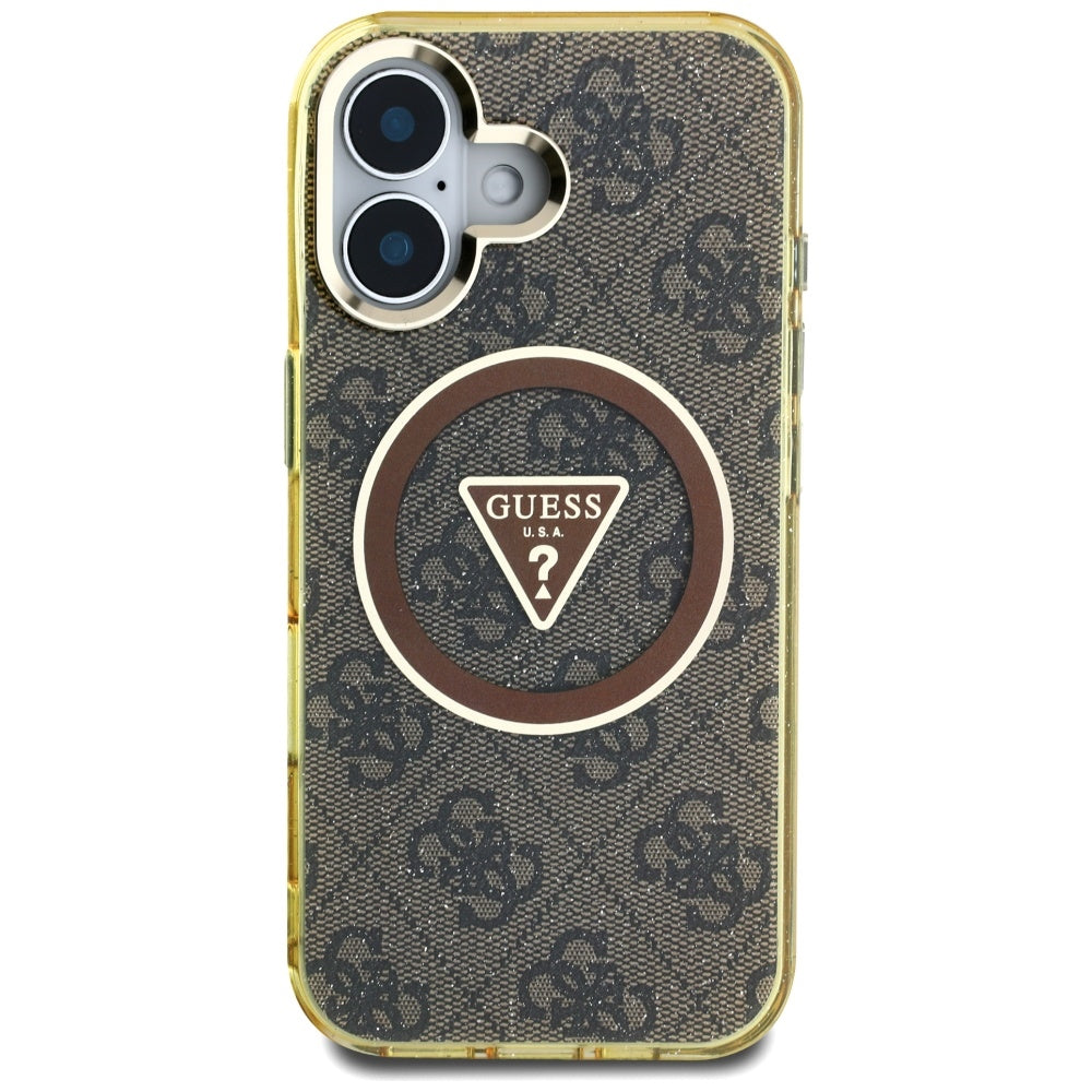 MagSafe-deksel for Apple iPhone 16, Guess, IML Glitter 4G Circle Triangle, Brun
