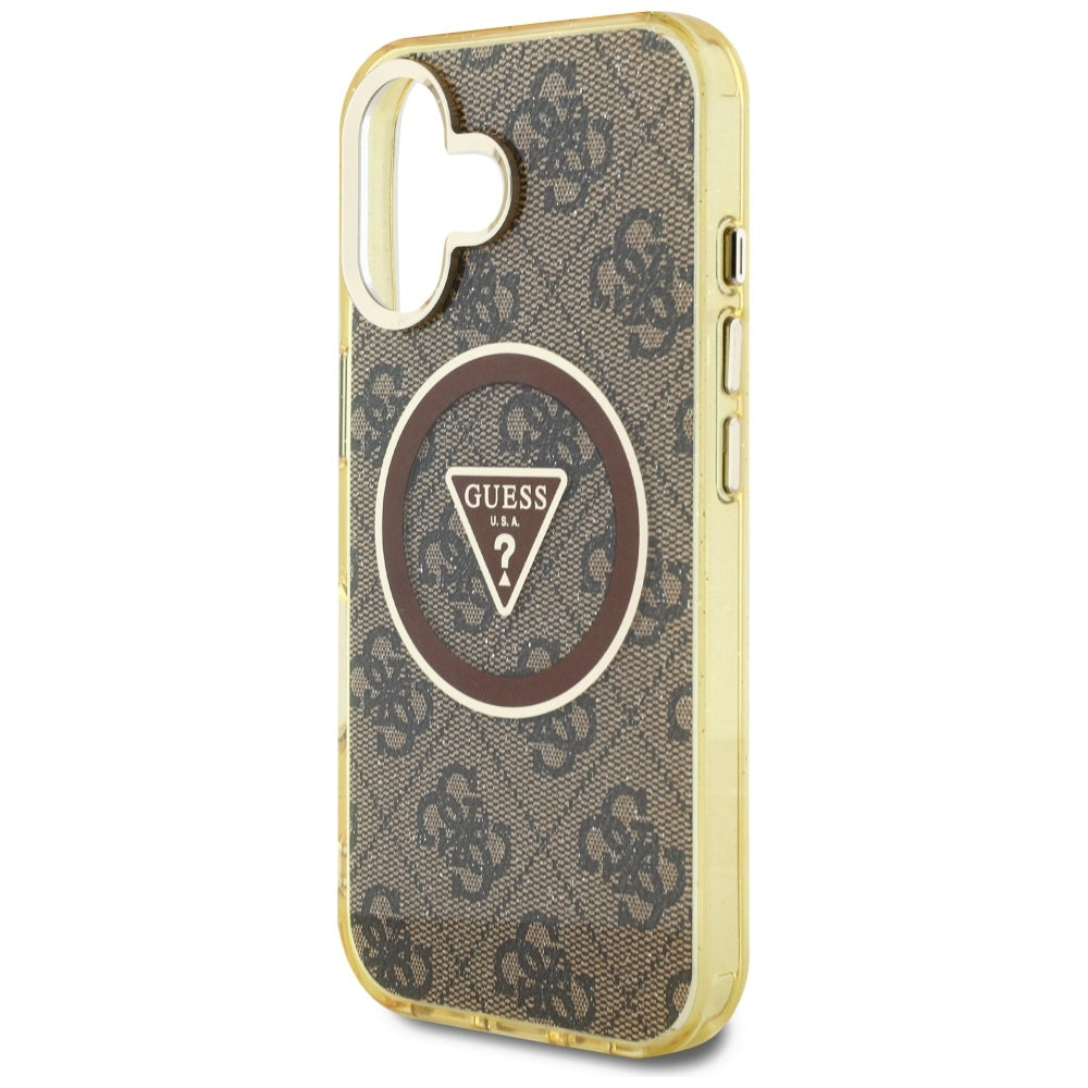 MagSafe-deksel for Apple iPhone 16, Guess, IML Glitter 4G Circle Triangle, Brun