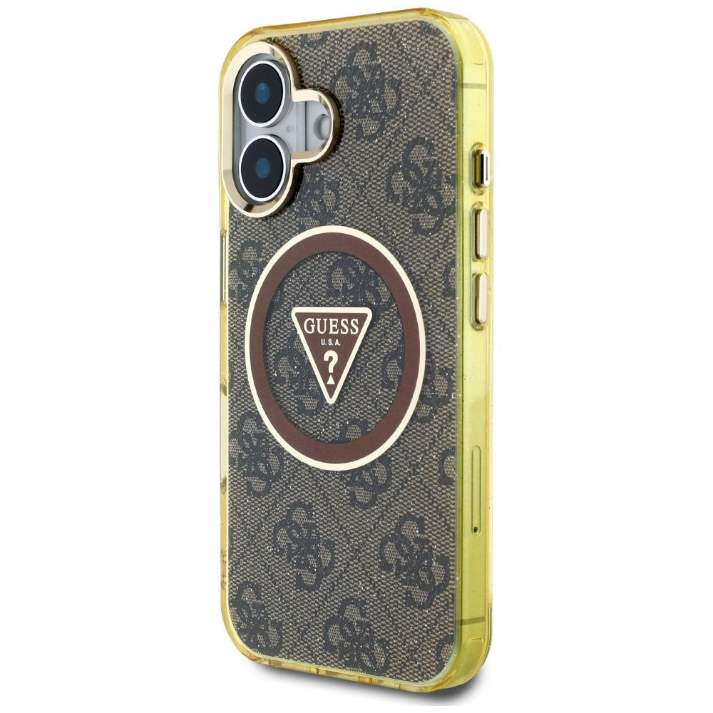 MagSafe-deksel for Apple iPhone 16, Guess, IML Glitter 4G Circle Triangle, Brun