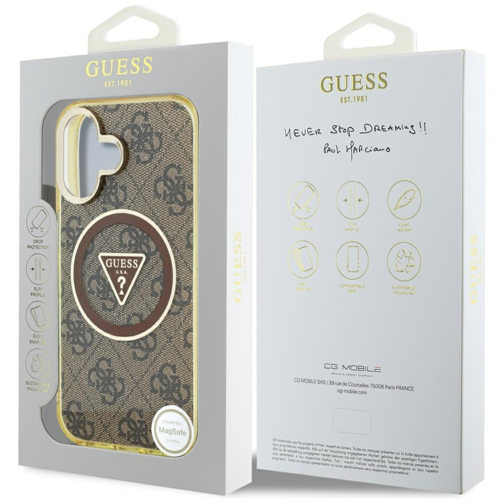 MagSafe-deksel for Apple iPhone 16, Guess, IML Glitter 4G Circle Triangle, Brun