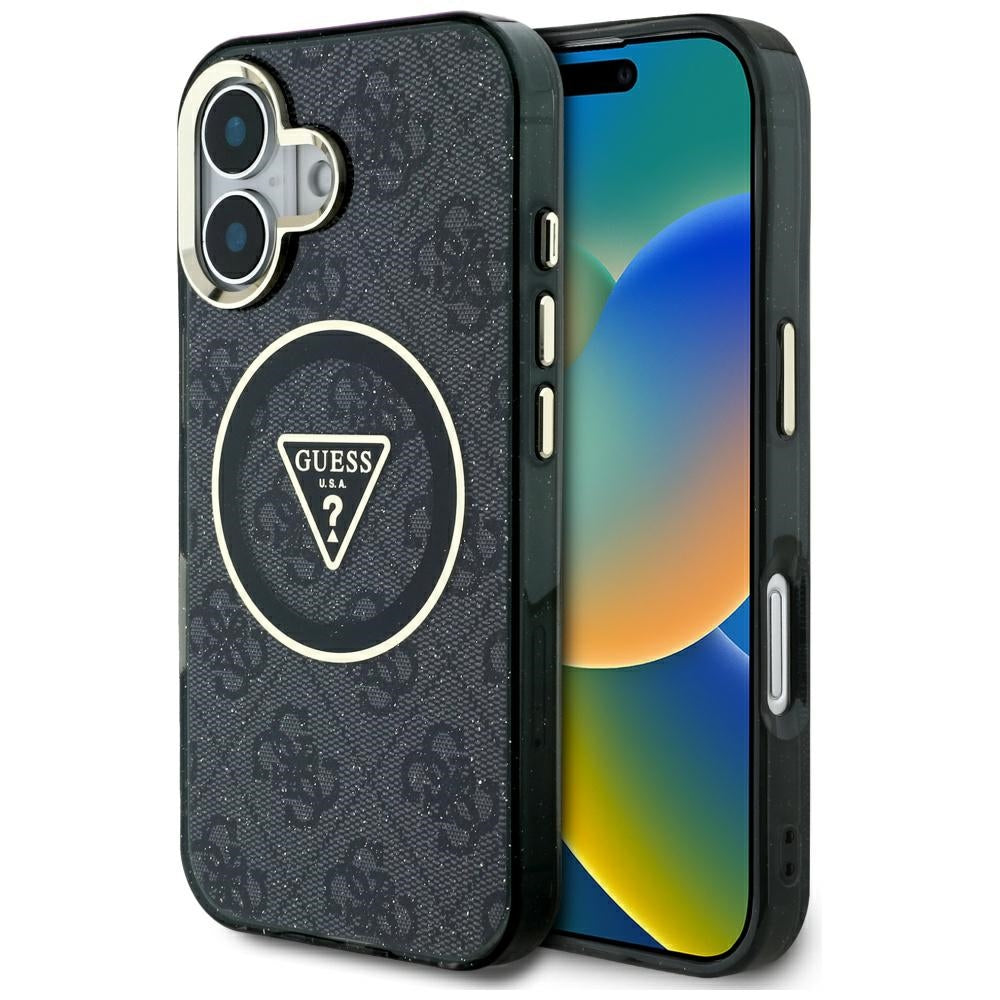 MagSafe-deksel for Apple iPhone 16, Guess, IML Glitter 4G Circle Triangle, Svart