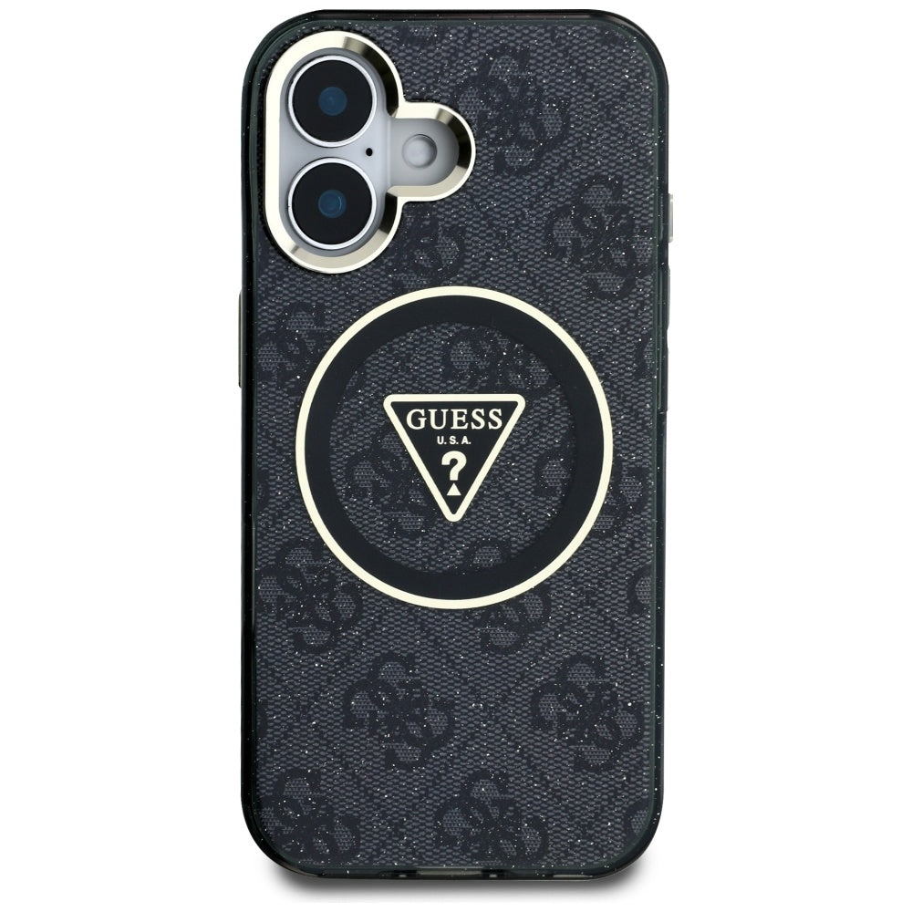 MagSafe-deksel for Apple iPhone 16, Guess, IML Glitter 4G Circle Triangle, Svart