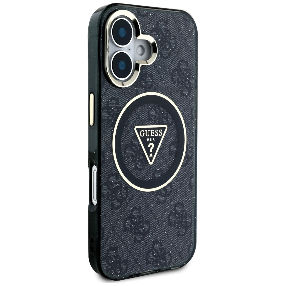 MagSafe-deksel for Apple iPhone 16, Guess, IML Glitter 4G Circle Triangle, Svart