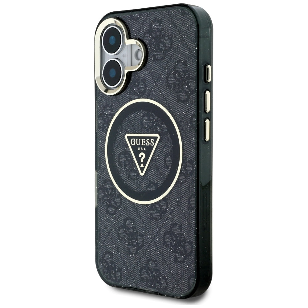MagSafe-deksel for Apple iPhone 16, Guess, IML Glitter 4G Circle Triangle, Svart