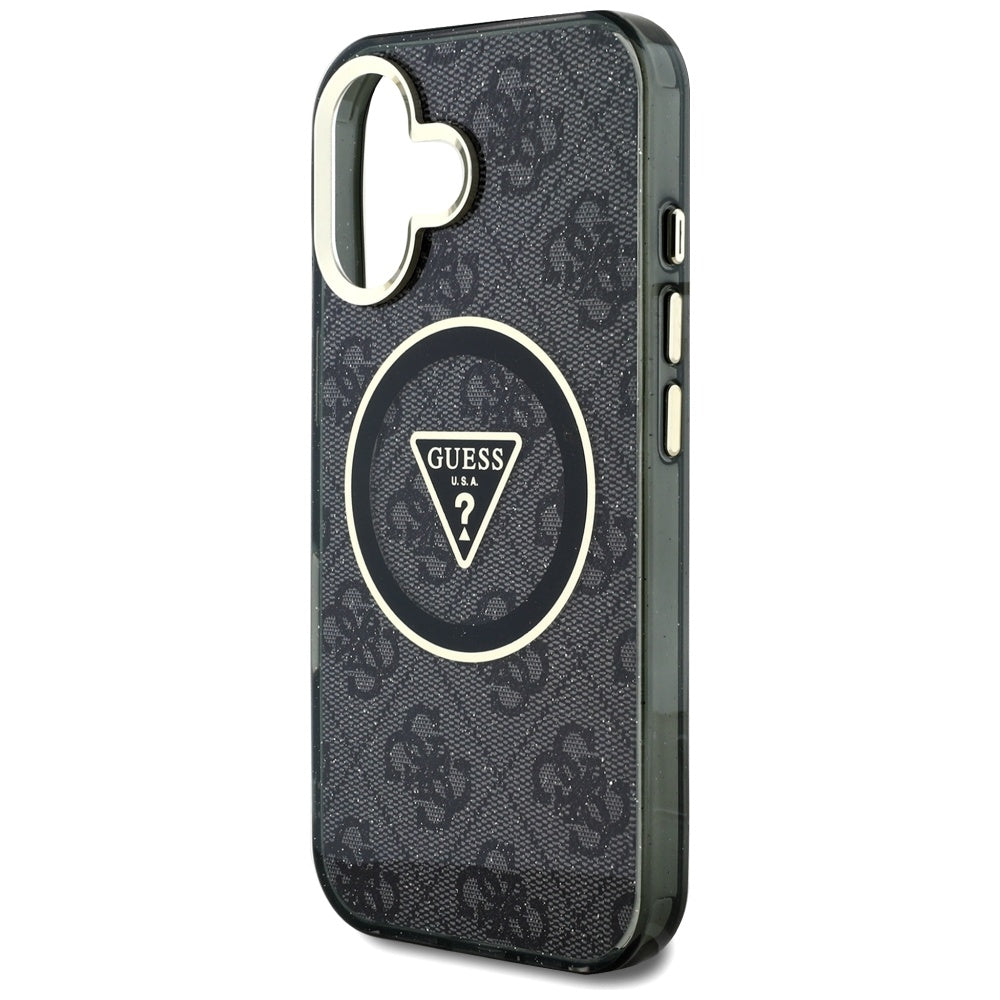 MagSafe-deksel for Apple iPhone 16, Guess, IML Glitter 4G Circle Triangle, Svart