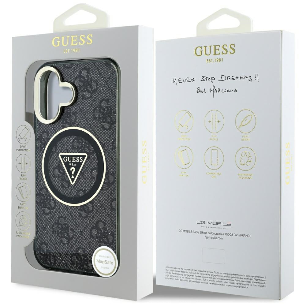 MagSafe-deksel for Apple iPhone 16, Guess, IML Glitter 4G Circle Triangle, Svart