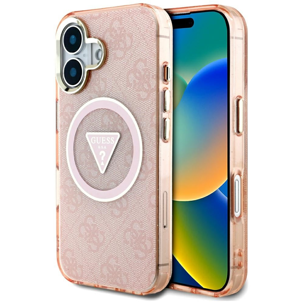 MagSafe-deksel for Apple iPhone 16, Guess, IML Glitter 4G Circle Triangle, Rosa