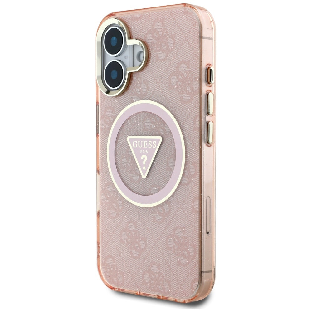 MagSafe-deksel for Apple iPhone 16, Guess, IML Glitter 4G Circle Triangle, Rosa