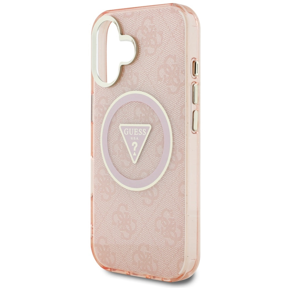 MagSafe-deksel for Apple iPhone 16, Guess, IML Glitter 4G Circle Triangle, Rosa