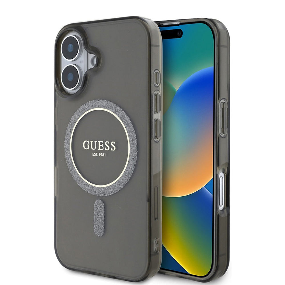MagSafe-deksel for Apple iPhone 16, Guess, IML Glitter Circle, Svart