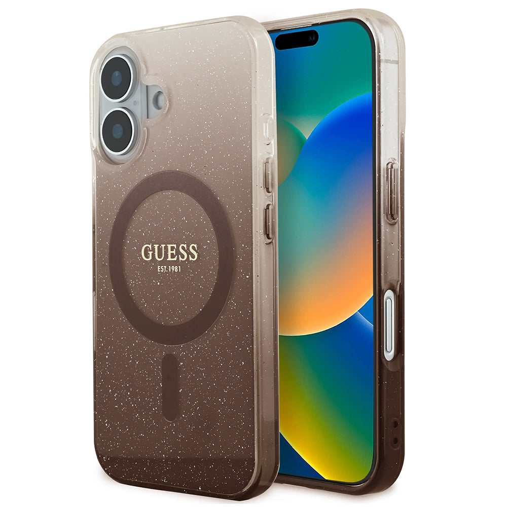 MagSafe-deksel for Apple iPhone 16, Guess, IML Glitter Gradient, Brun