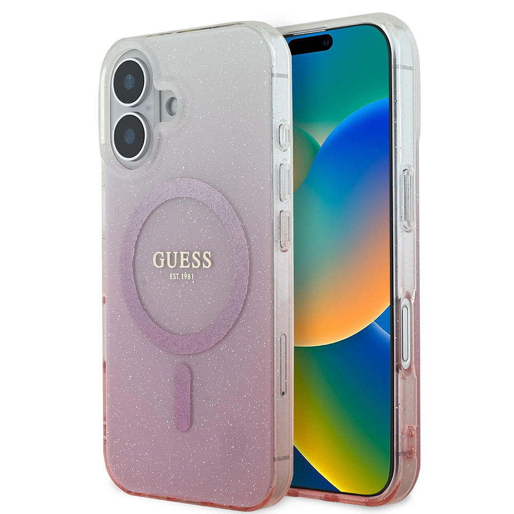 MagSafe-deksel for Apple iPhone 16, Guess, IML Glitter Gradient, Rosa