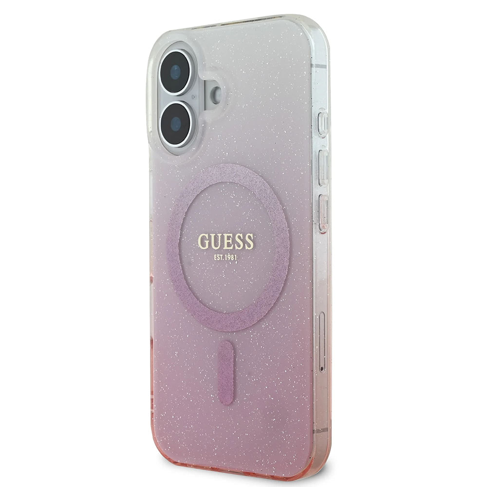 MagSafe-deksel for Apple iPhone 16, Guess, IML Glitter Gradient, Rosa