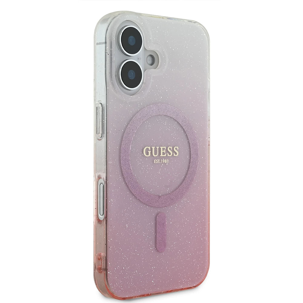 MagSafe-deksel for Apple iPhone 16, Guess, IML Glitter Gradient, Rosa