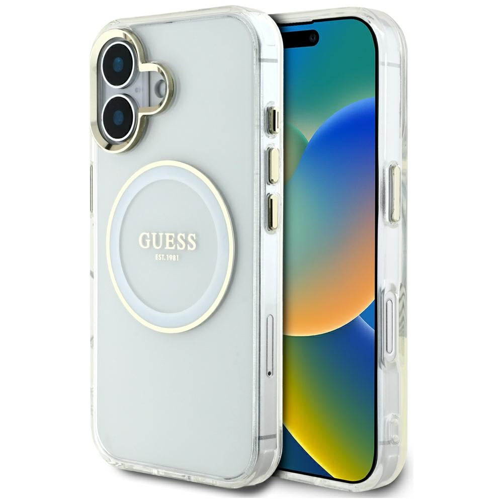 MagSafe-deksel for Apple iPhone 16, Guess, IML Metal Colored Circle, Hvit