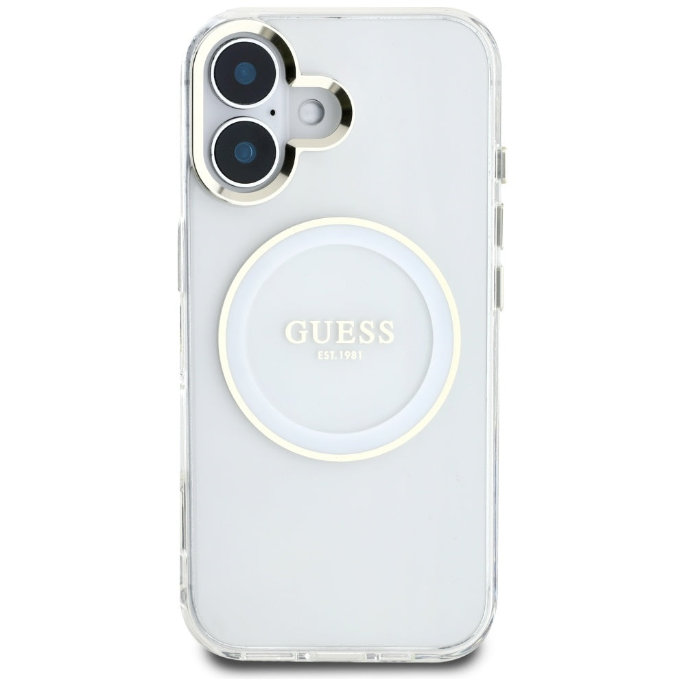 MagSafe-deksel for Apple iPhone 16, Guess, IML Metal Colored Circle, Hvit