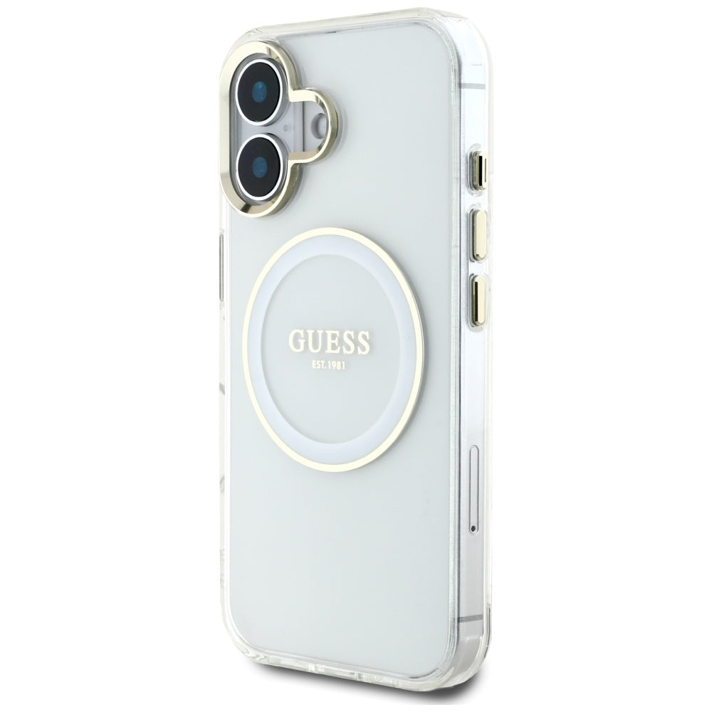 MagSafe-deksel for Apple iPhone 16, Guess, IML Metal Colored Circle, Hvit