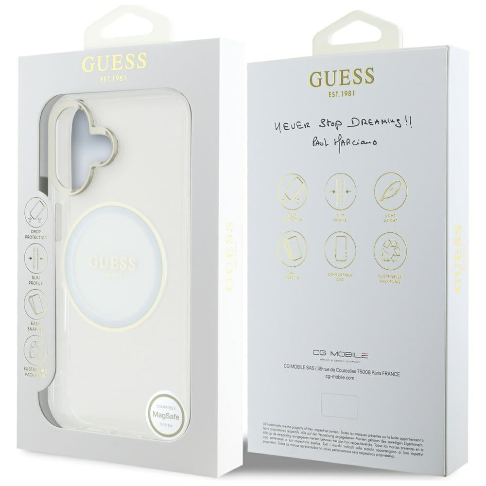 MagSafe-deksel for Apple iPhone 16, Guess, IML Metal Colored Circle, Hvit