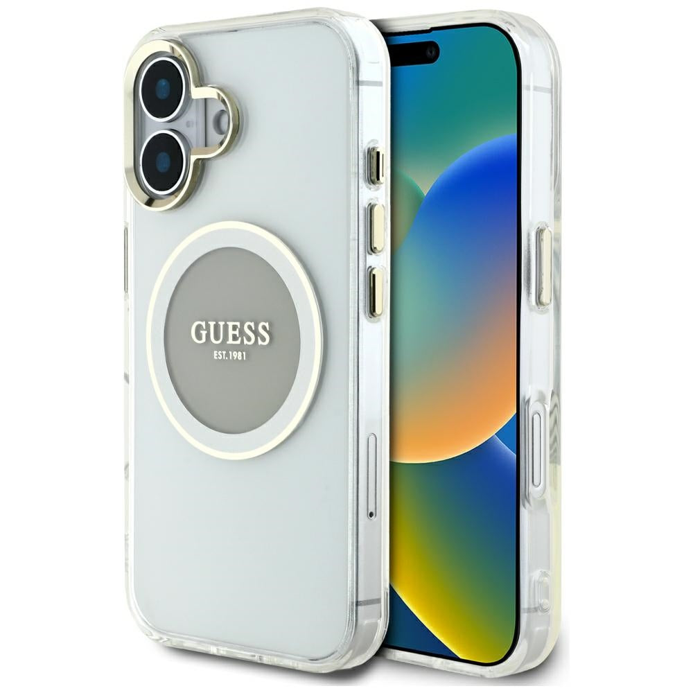 MagSafe deksel for Apple iPhone 16, Guess, IML Metal Colored Circle, Grå