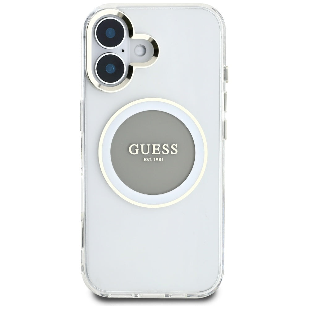 MagSafe deksel for Apple iPhone 16, Guess, IML Metal Colored Circle, Grå