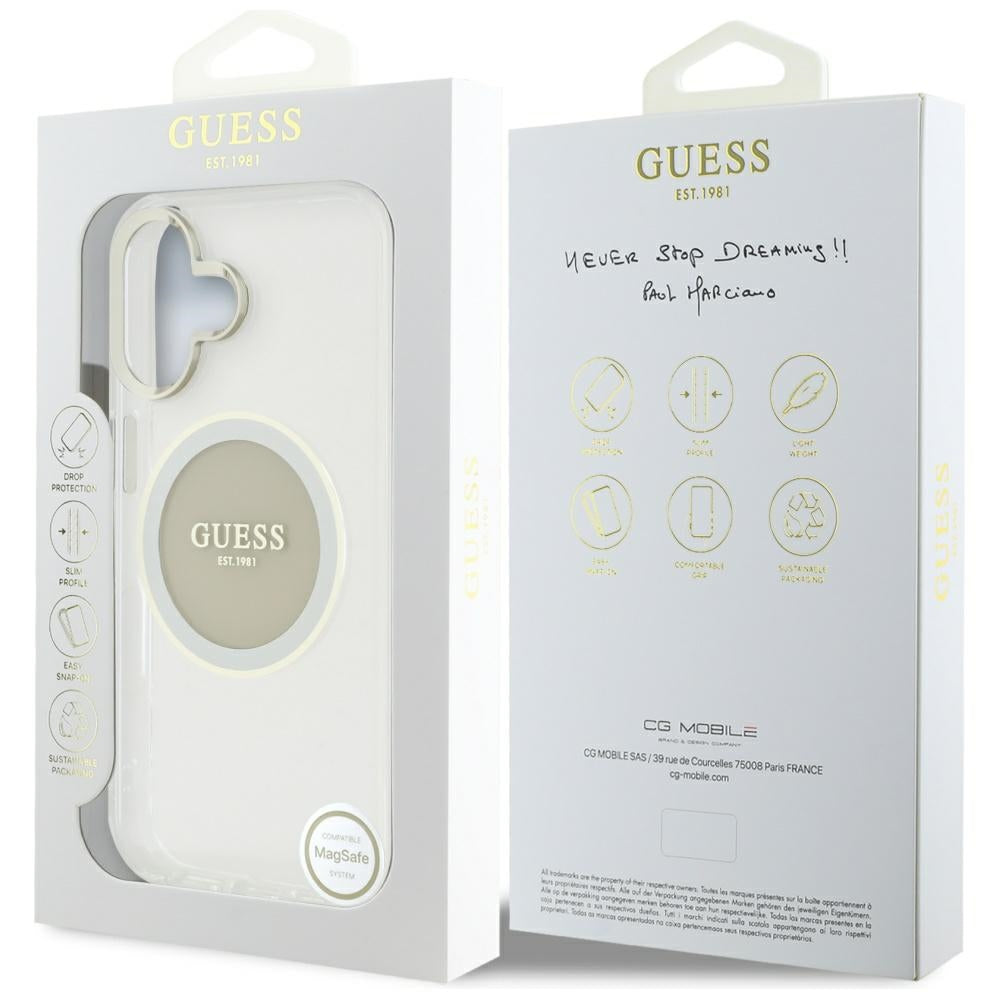MagSafe deksel for Apple iPhone 16, Guess, IML Metal Colored Circle, Grå