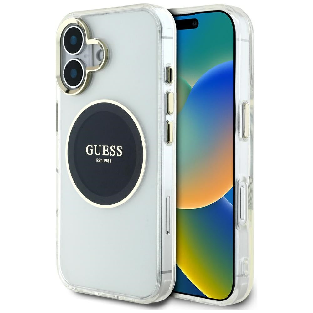 MagSafe-deksel for Apple iPhone 16, Guess, IML Metal Colored Circle, Svart