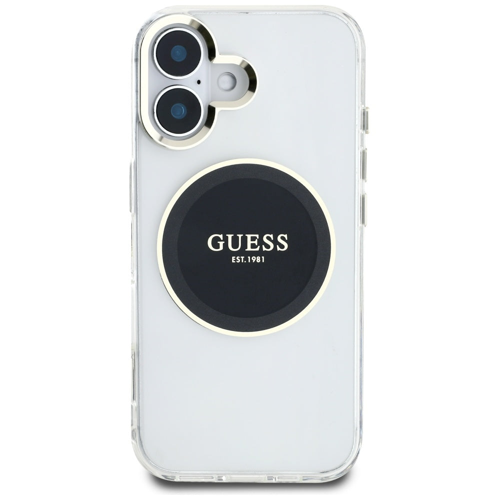 MagSafe-deksel for Apple iPhone 16, Guess, IML Metal Colored Circle, Svart