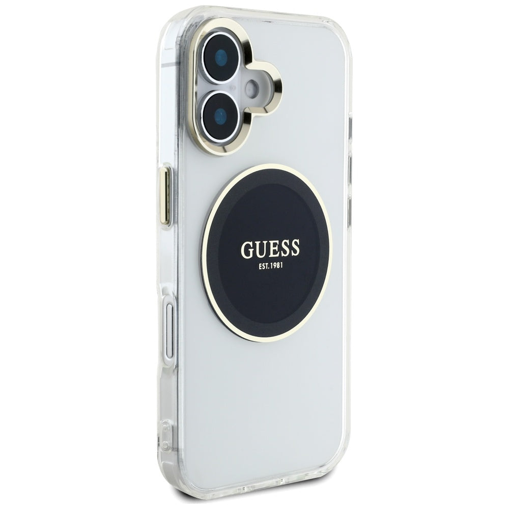 MagSafe-deksel for Apple iPhone 16, Guess, IML Metal Colored Circle, Svart