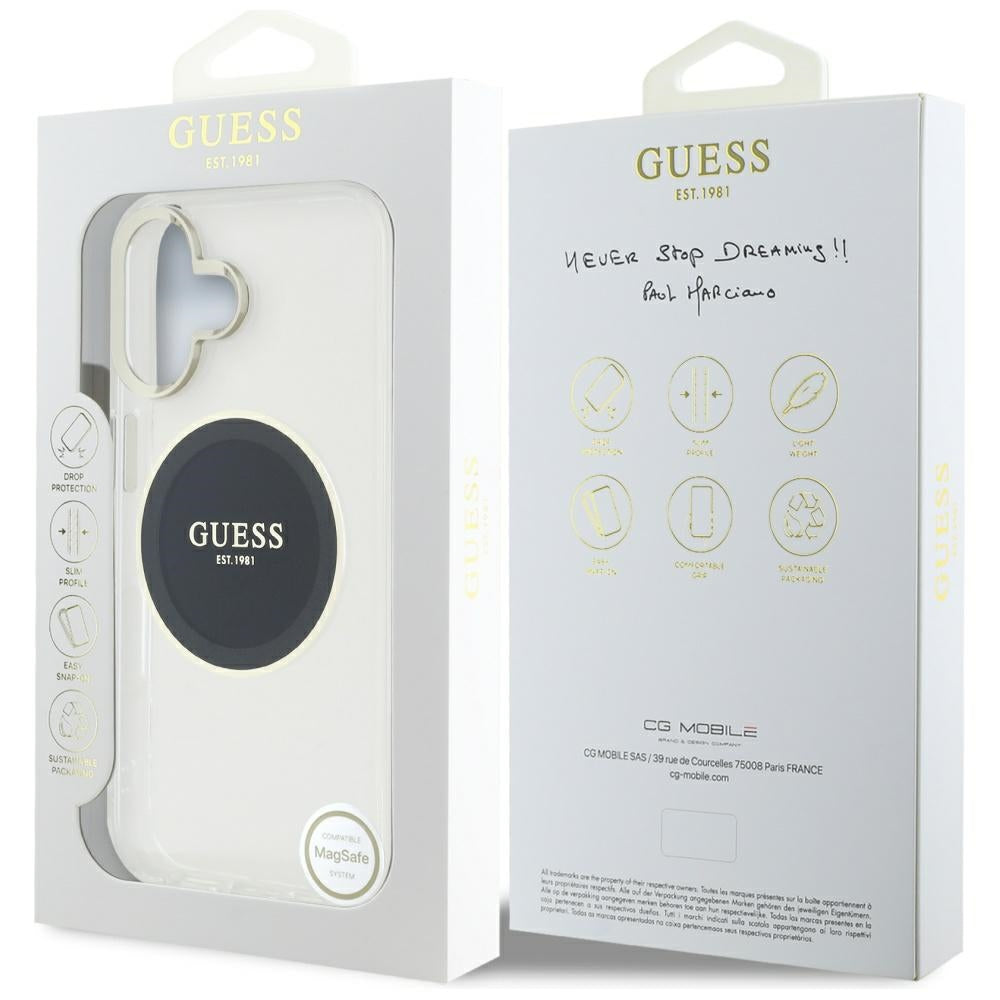 MagSafe-deksel for Apple iPhone 16, Guess, IML Metal Colored Circle, Svart