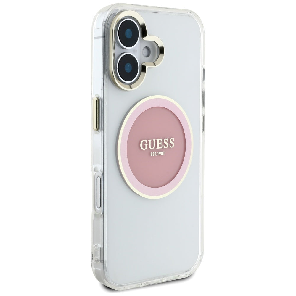 MagSafe-deksel for Apple iPhone 16, Guess, IML Metal Colored Circle, Rosa