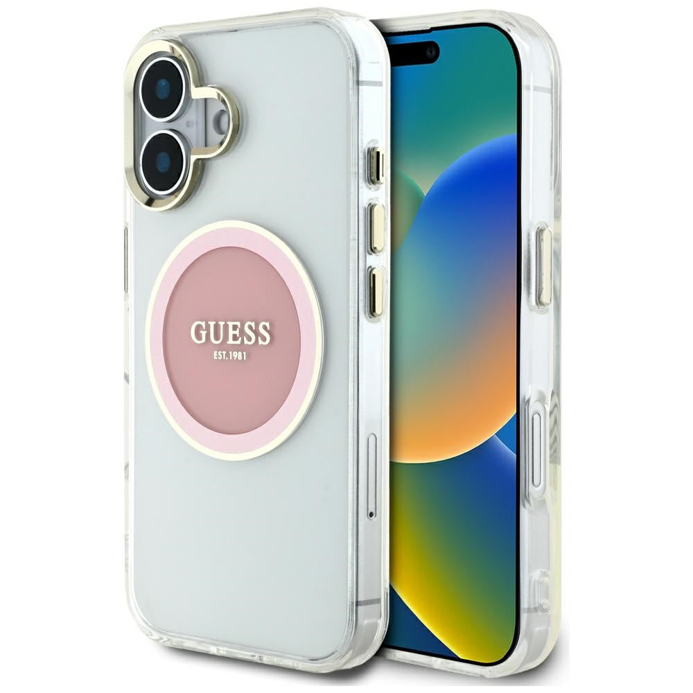 MagSafe-deksel for Apple iPhone 16, Guess, IML Metal Colored Circle, Rosa