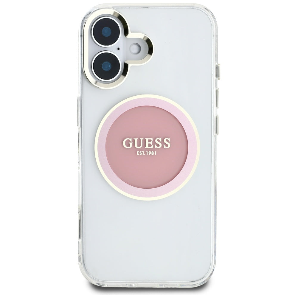 MagSafe-deksel for Apple iPhone 16, Guess, IML Metal Colored Circle, Rosa