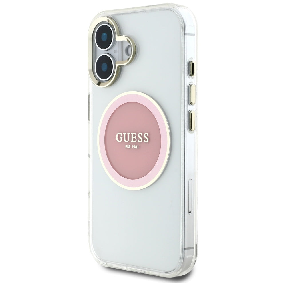 MagSafe-deksel for Apple iPhone 16, Guess, IML Metal Colored Circle, Rosa
