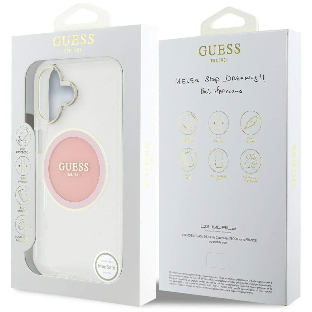 MagSafe-deksel for Apple iPhone 16, Guess, IML Metal Colored Circle, Rosa