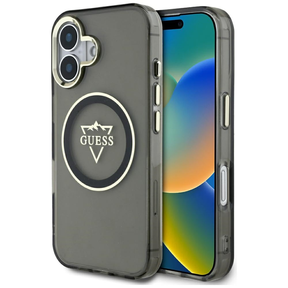 MagSafe-deksel for Apple iPhone 16, Guess, IML Metal Mountain Logo, Svart