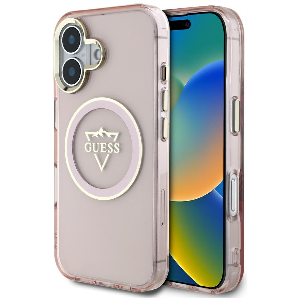 MagSafe-deksel for Apple iPhone 16, Guess, IML Metal Mountain Logo, Rosa